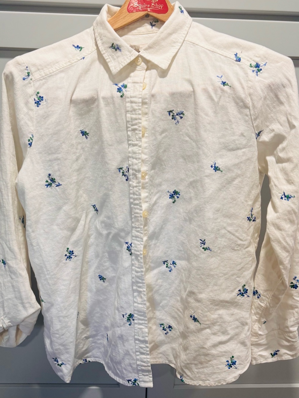Loft Linen Blend Ditsy Embroidered Button Down Top Size Petite S
